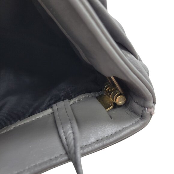 Vintage Gray Faux Leather Clutch Purse With Braided Top & Retractable Strap 10" - Picture 10 of 16